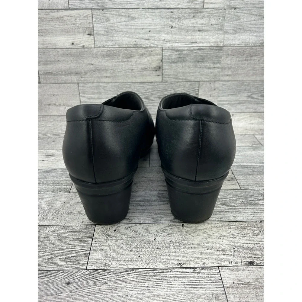 Clarks‎ Black Leather Cushion Soft Slip On Block Heel Pumps Women Size 11M